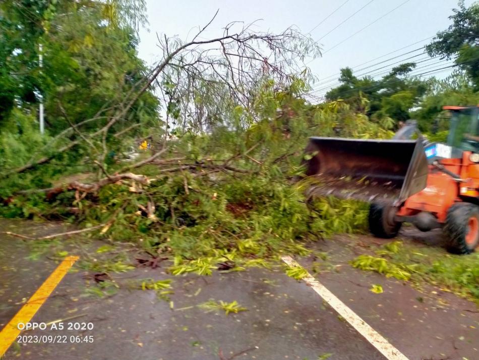 นายประจักษ์ ประภาการ นายกอบต.ห้วยสามพาด มอบหมายให้ งานป้องกันฯ และเจ้าหน้าที่ อบต.ห้วยสามพาด เข้าดำเนินการช่วยเหลือ ตัดต้นไม้ที่ล้มทับถนน ม.13 บ.อนามัยไทยเจริญ และ ล้มทับกุฏิวัด ม.4 บ.อีทุย  การปฎิบัติงานเป็นไปด้วยความเรียบร้อย